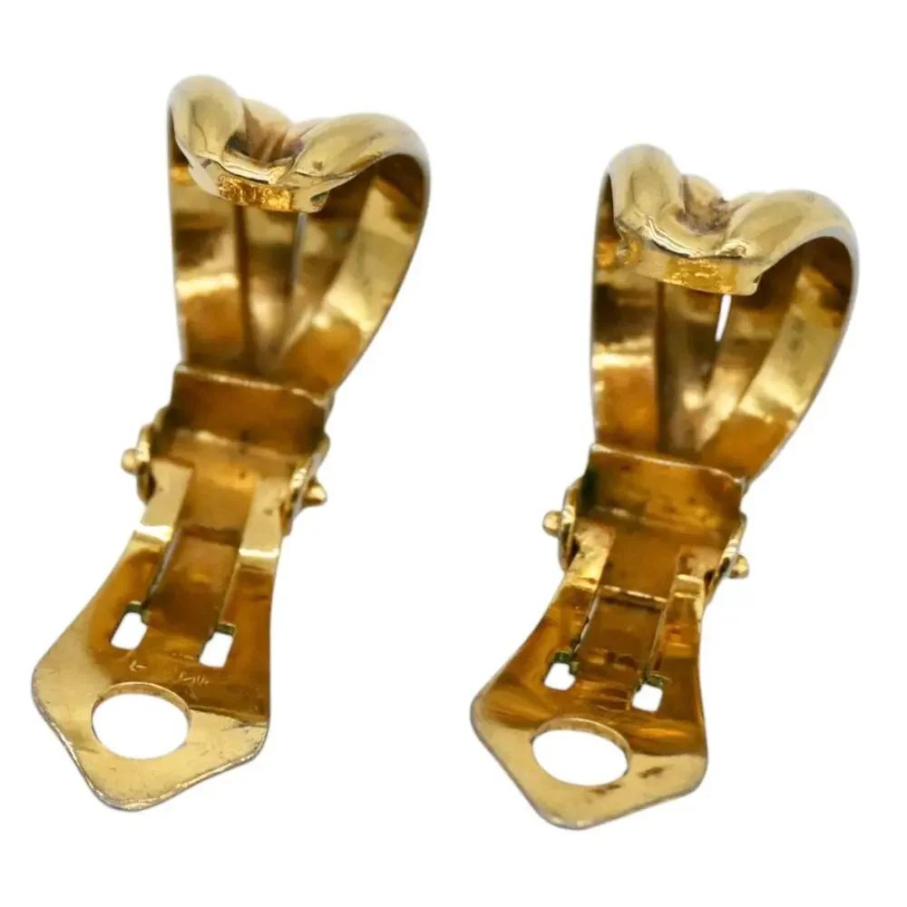 Celine Gold Tone Metal Clip Earrings Vintage - Picture 4 of 7